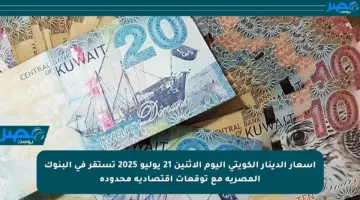 أسعار الدينار الكويتي اليوم الاثنين 21 يوليو 2025 تستقر في البنوك المصرية مع توقعات اقتصادية محدودة